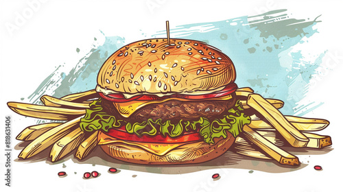 Wallpaper Mural hamburger with fries, fast food. Torontodigital.ca