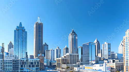 Skyline showing several prominent buildings and hotels with blue sky background skyline of city