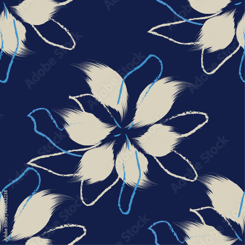 A Seamless hand drawing pattern style in vector. and floral pattern textile tropical bicolor flower and leaves miniprint animal geometric textile clothe