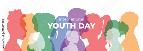 International Youth Day.Vector illustration with silhouettes of young people.