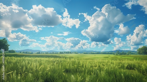 A picturesque countryside scene with popsicle-shaped clouds drifting lazily in the azure sky.