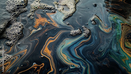 Abstract oil pollution texture on water