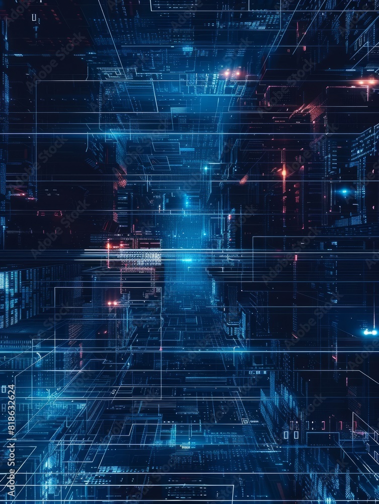 horizontal image of an abstract futuristic cyberspace blue transparent background Generative AI horizontal image of an abstract futuristic cyberspace blue transparent background Generative AI