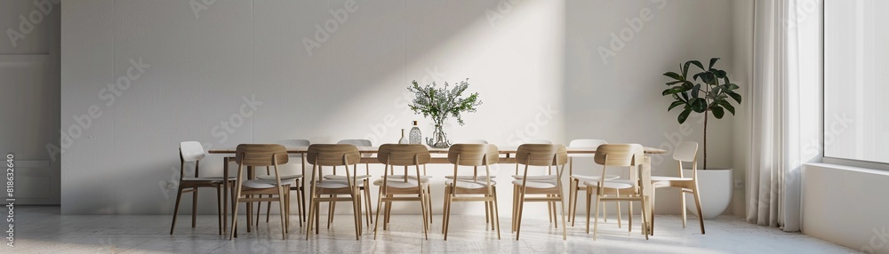 Minimalist Dining Area with a clean white wall as a backdrop, simple dining table with minimalist chairs Minimalist Dining Area with a clean white wall as a backdrop, simple dining table with minimalist chairs