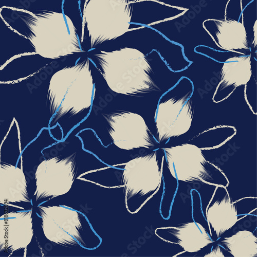 Hand drawing pattern textile for tropical bicolor flowers miniprint animal geometric textile clothes vector, illustration