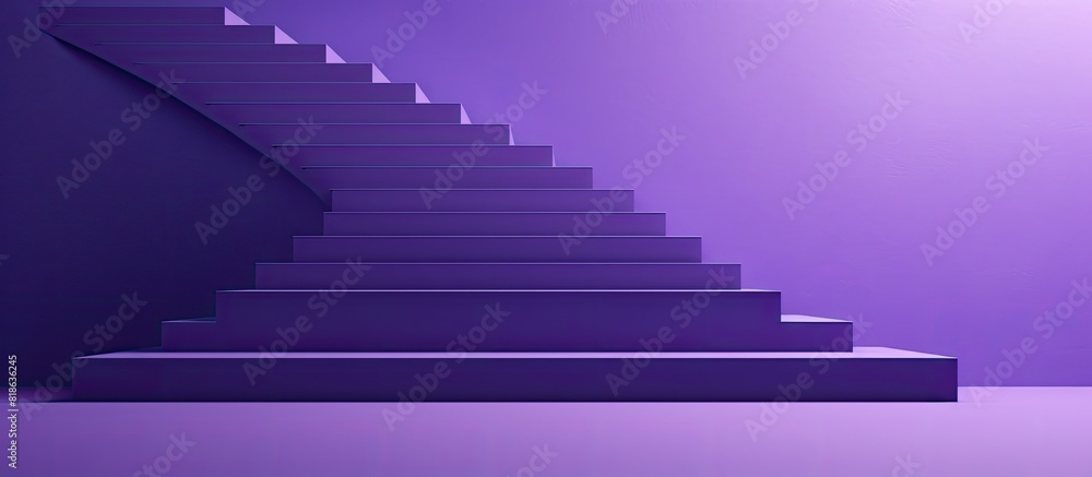 A growth and challenge concept is portrayed through an image of stairs against a purple background providing a copy space image A growth and challenge concept is portrayed through an image of stairs against a purple background providing a copy space image