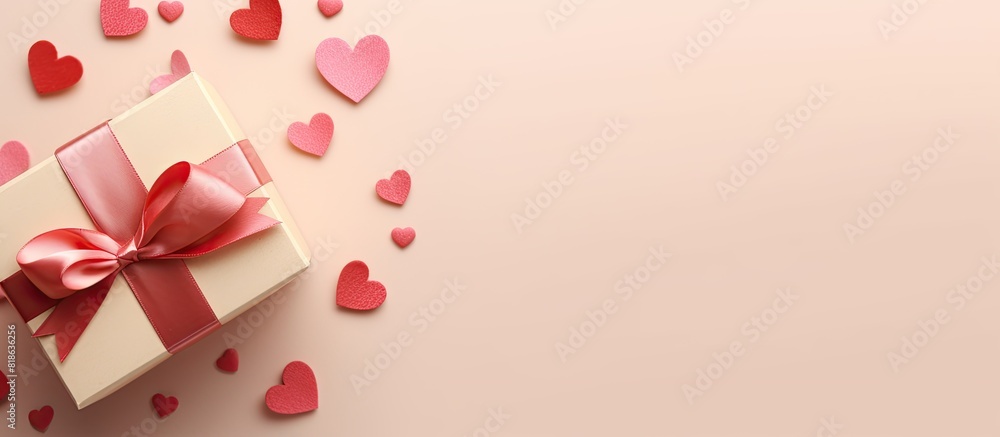 A Valentine s day gift concept on a beige background with copy space viewed from above A Valentine s day gift concept on a beige background with copy space viewed from above
