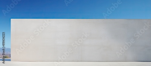 A contemporary abstract structure with a copy space image set against a backdrop of a clear blue sky and a solid cement wall photo