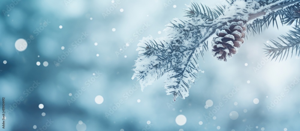 Snow covered pine branch with copy space image Snow covered pine branch with copy space image