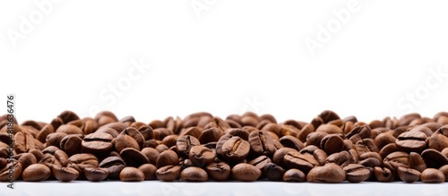 A shallow depth of field showcases a coffee bean border against a white background creating a visually appealing copy space image