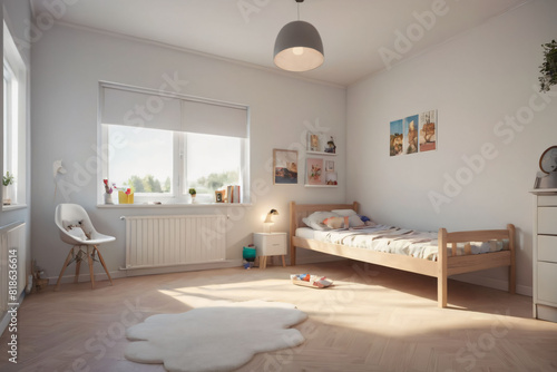 Child s Bedroom with Rug  Bed  and Wardrobe.
