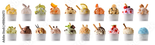 Collection of fruit ice-creams in paper cup cut out
