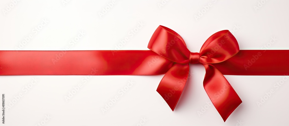 A red satin ribbon is shown as a copy space image against a white background A red satin ribbon is shown as a copy space image against a white background