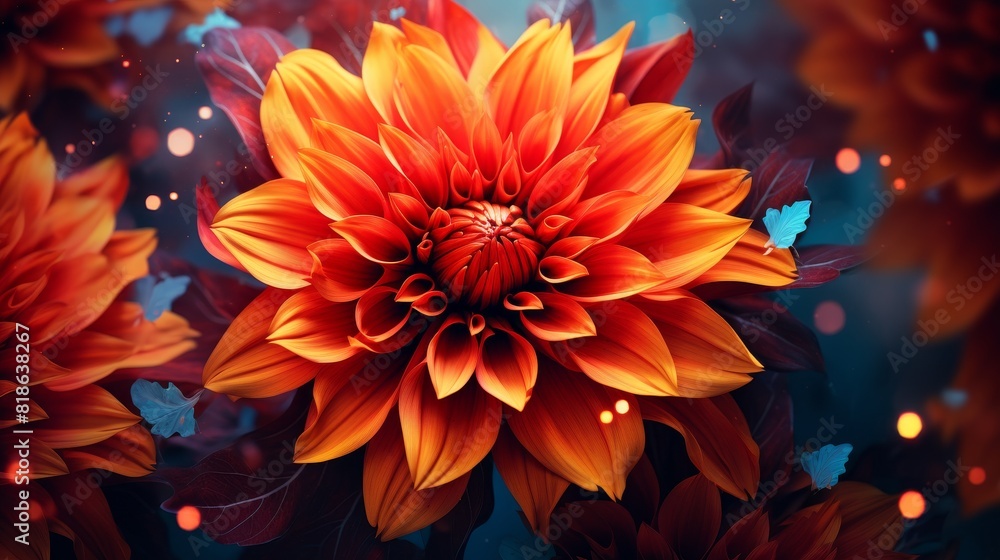 Vibrant floral background with a blooming orange flower