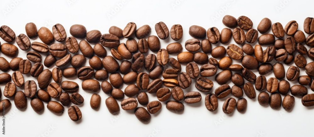 A copy space image featuring coffee beans arranged on a white background A copy space image featuring coffee beans arranged on a white background