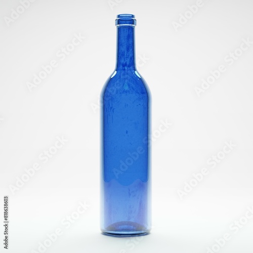 3d render of empty blue wine glass bottle in isolated studio white background