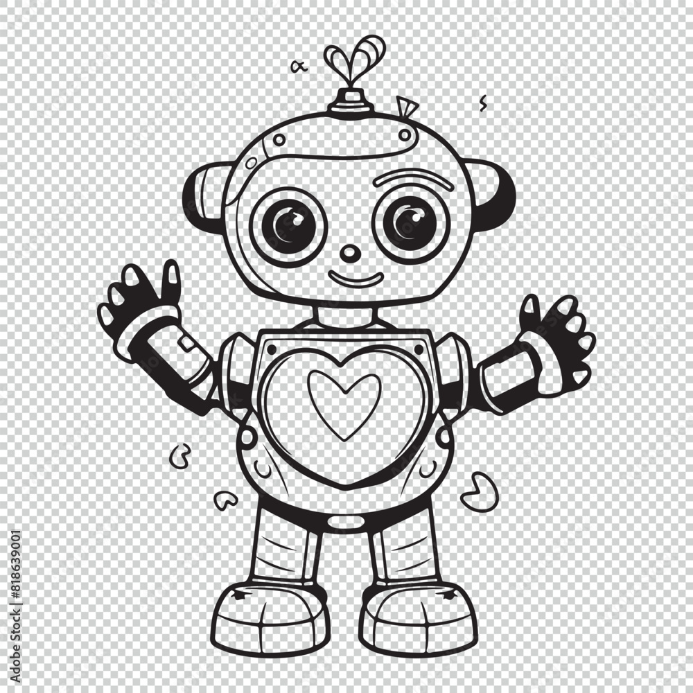 Fototapeta premium Simple minimalistic robot mascot design, vector illustration on transparent background