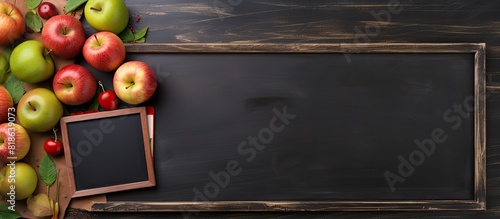 A flat lay composition for Teacher s day featuring a chalkboard with copy space image photo