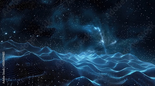 Digital space abstract background, dark cyberspace with wavy data network and lights, Concept of tech, texture, secure connection, cyber technology, wave, surface and future