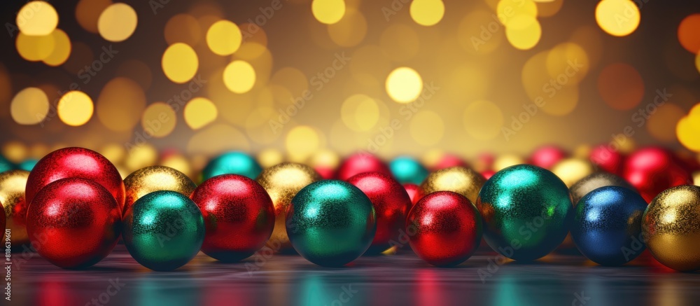 Colorful Christmas balls arranged on a background with copy space image Colorful Christmas balls arranged on a background with copy space image