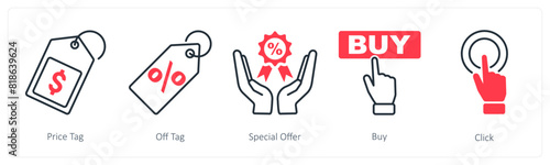 A set of 5 Shopping icons as price tag, off tag, special offer