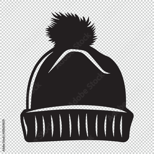 Simple beanie cap logo icon design, black vector illustration on transparent background