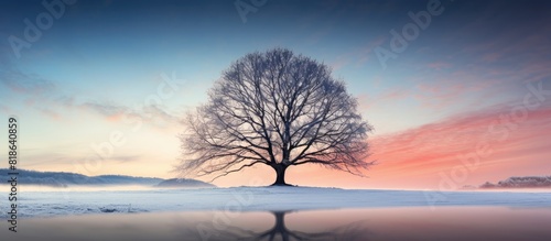 Copy space image featuring a striking winter tree against a serene sky