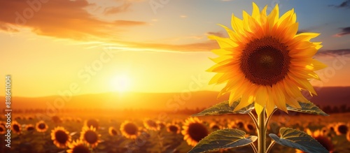 A sunflower at sunrise with ample empty space for adding text or other elements in the frame of the image photo