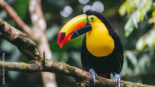 Toucan  Ramphastos sulfuratus  bird with big bill in the forest