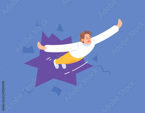 freedom concept. free and beyond limits. get out of your comfort zone. illustration of a man who is happy because he has successfully overcome a problem. efforts to develop. illustration concept