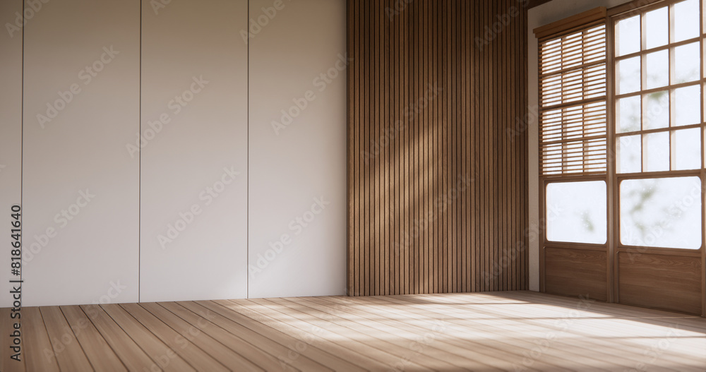 Muji style Empty room minimal with wood panels wall background Muji style Empty room minimal with wood panels wall background