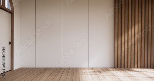 Muji style Empty room minimal with wood panels wall background