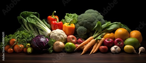 A close up copy space image of vegetables arranged on a dark background