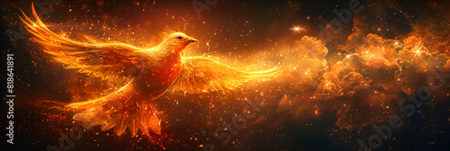 Pentecost Poster Design for Print, A burning bird phoenix in the night sky Bird phoenix