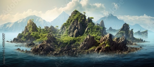 A tiny island with rocky terrain. Creative banner. Copyspace image photo