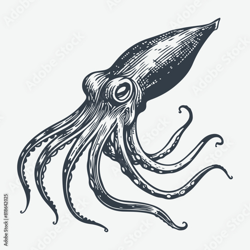 Squid vintage woodcut drawing vector