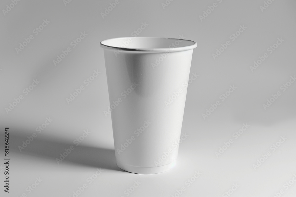 White plastic cup on an empty surface for mockup. Paper cup, coffee cup, disposable cup, and paper mug without lid in isolated background. Suitable for branding, and advertising. AI generated White plastic cup on an empty surface for mockup. Paper cup, coffee cup, disposable cup, and paper mug without lid in isolated background. Suitable for branding, and advertising. AI generated