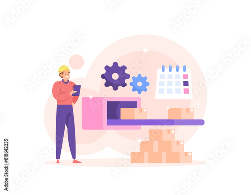 production management. Manage production equipment and supervise the production process. carry out planning and control. set a product manufacturing schedule. illustration concept design. graphic 