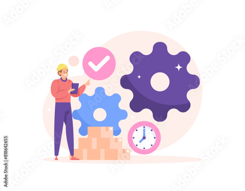 production management. Supervise and determine time for production. carry out planning, control, supervision of the production process. illustration concept design. graphic elements