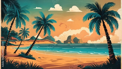 Secluded Beach with Palms Graphic