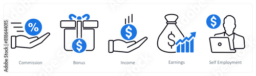 A set of 5 Banking icons as commission, bonus, income