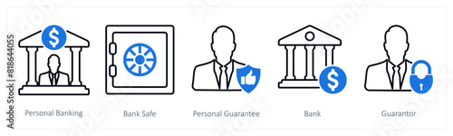 A set of 5 Banking icons as personal banking, bank safe, personal gurantee