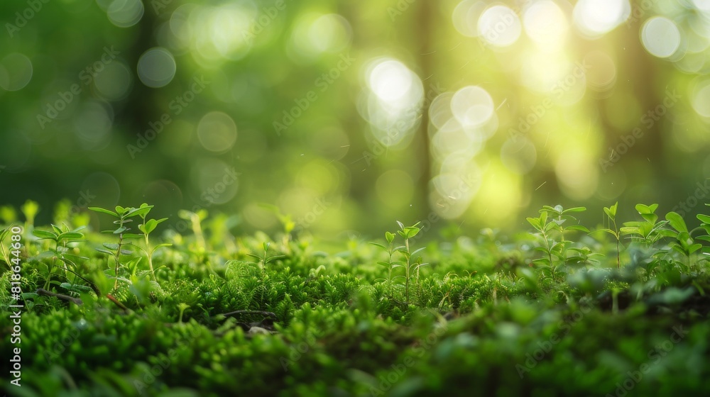 Obraz premium Greenery Emerging from Moss-Covered Soil