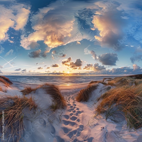 Serenity Found  Sunset on a Dune Beach Generative AI