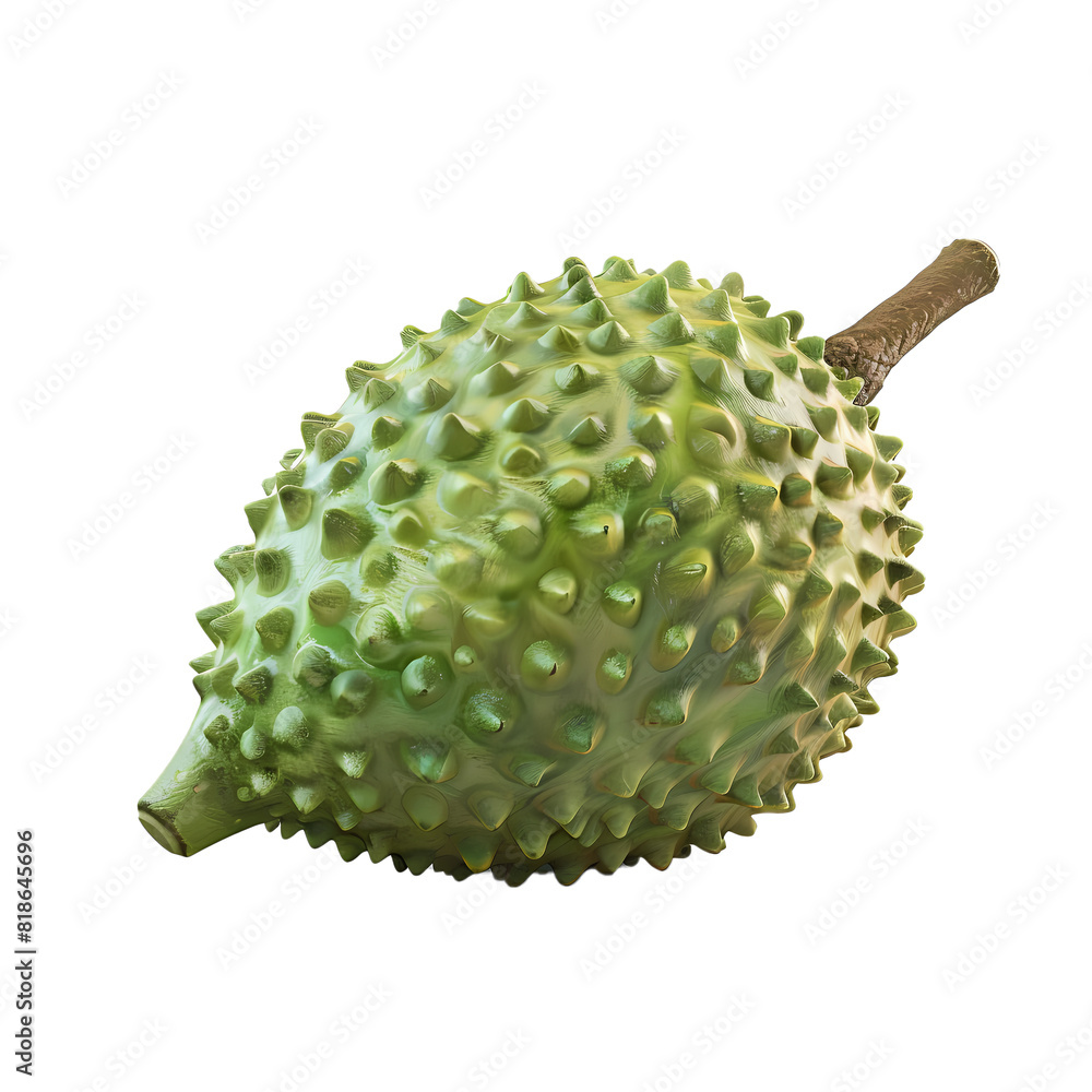 A single durian fruit isolated on white background