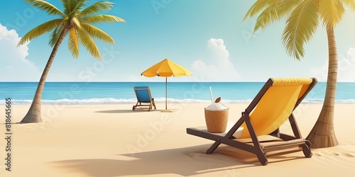 Beach view wallpaper with relaxing chairs to enjoy summer holidays © sanstudio