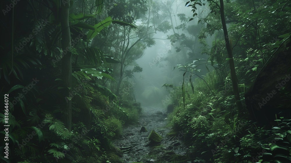 Trekking through a misty rainforest, with exotic birdsong filling the air.