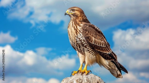 wild bird hawk .blue sky background.Long-legged Buzzard / Buteo rufinus
