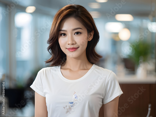 asian woman in a white shirt posing for a picture