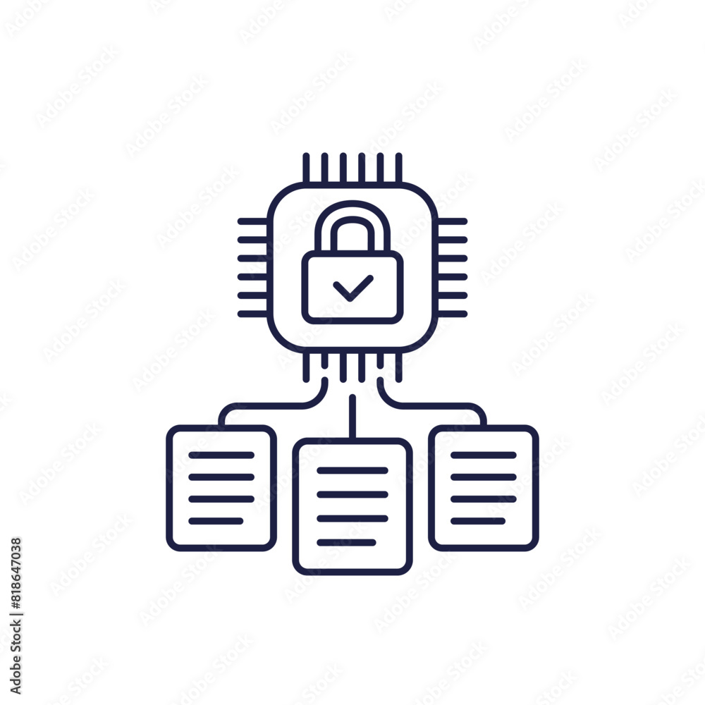 Hardware encryption of data line icon Hardware encryption of data line icon